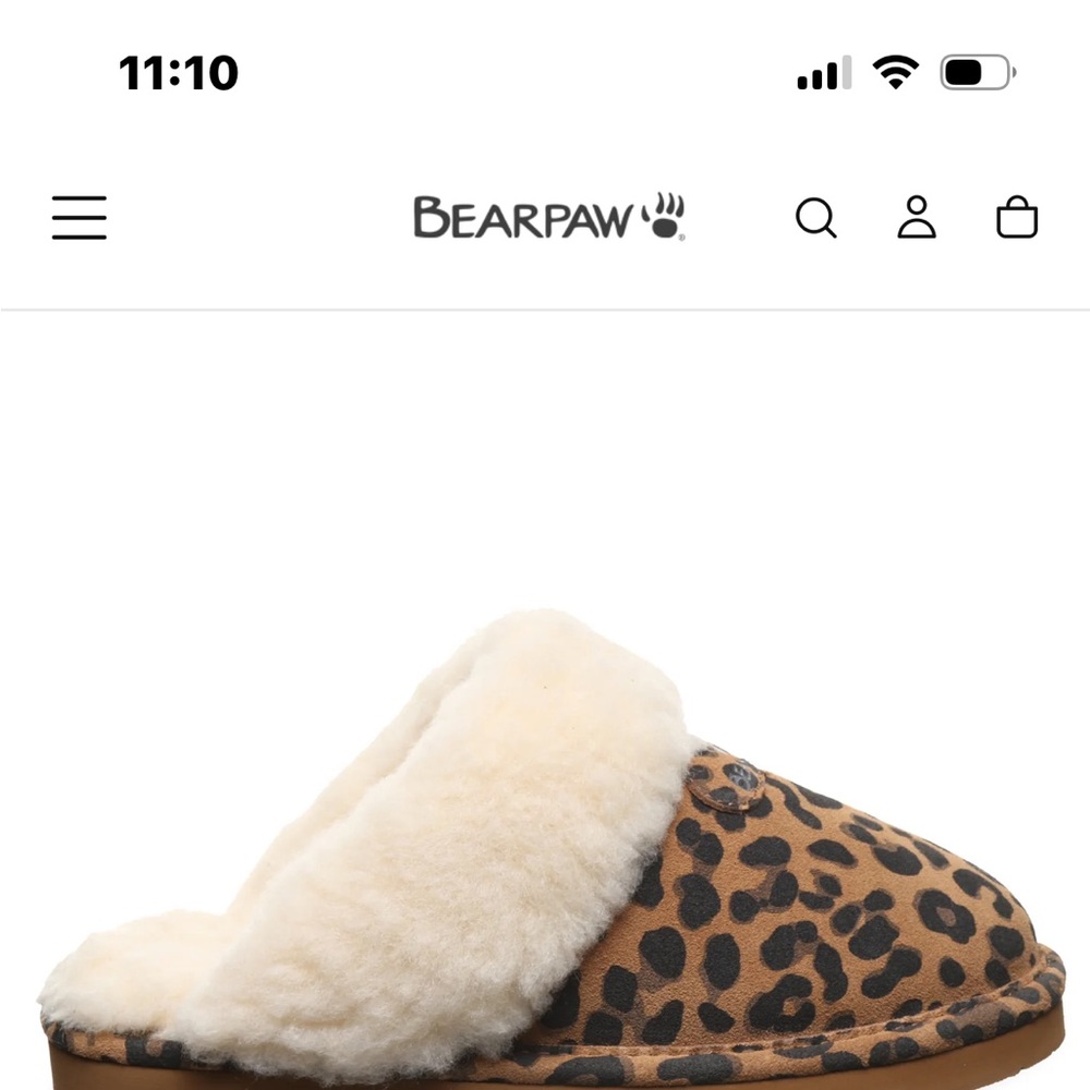 BearPaw Leopard Print Cozy Shearling Slide Slippers - Brown & Cream
